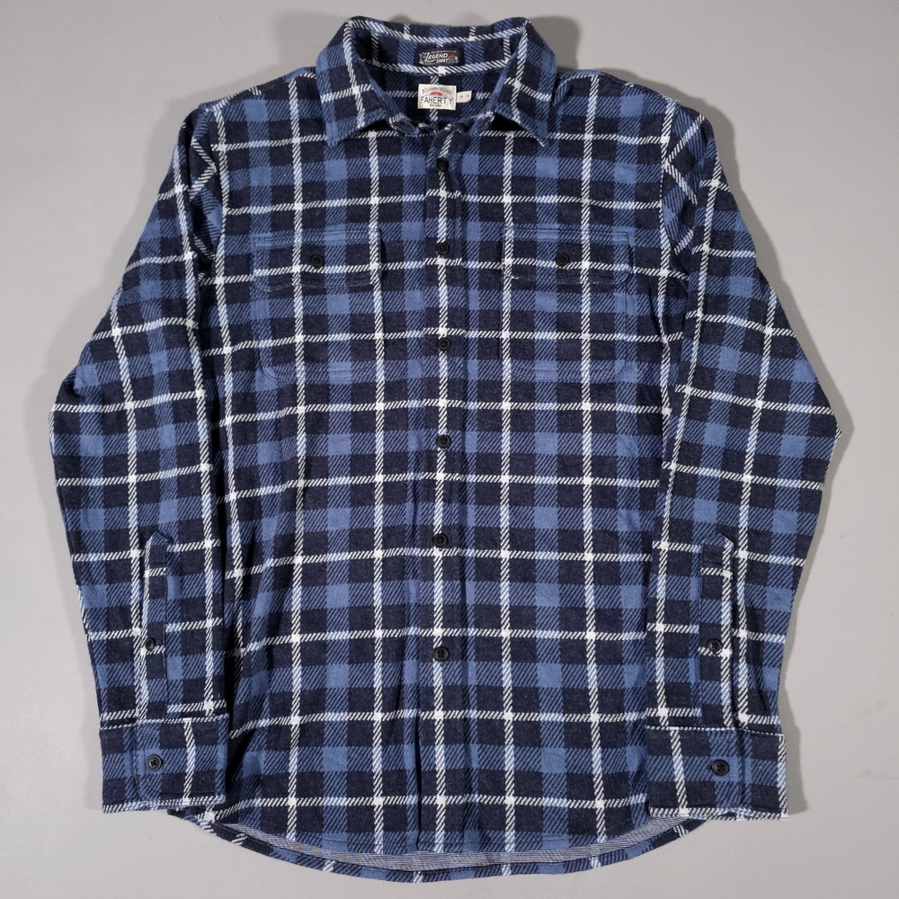 Faherty Legend Sweater Shirt Mens M Blue Plaid Knit Button Down MXC0002-UWN‎